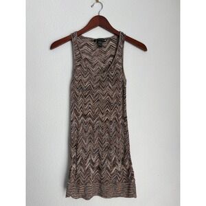 INC International Concepts Chevron Knit Tank Top Women Size S Brown Metallic